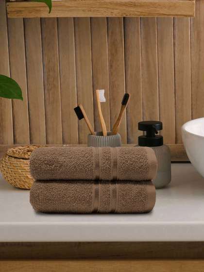 MYTRIDENT 2 Pcs Brown 400 GSM Pure Cotton Hand Towels
