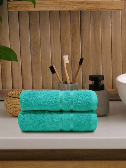 MYTRIDENT 2 Pcs Sea Green 400 GSM Pure-Cotton Hand Towels