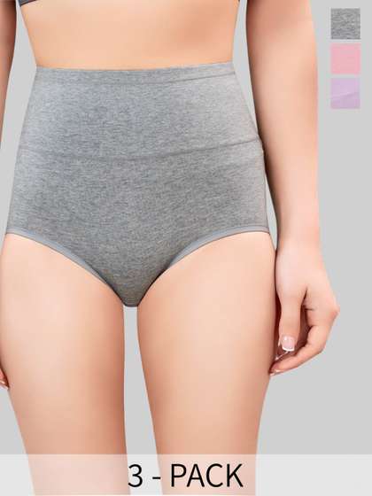 PLUMBURY Pack Of 3
                        High Waist Cotton Tummy Tucker