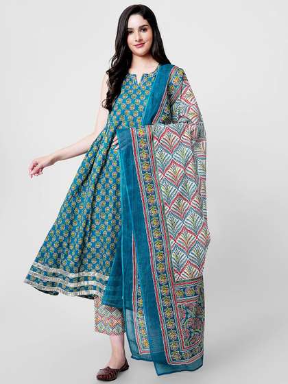 KALINI Floral Printed Pure Cotton Regular Kurta with Palazzos & With Dupatta