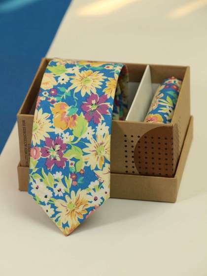 Tossido Men Floral
                    Printed Cotton Necktie & Pocket Square