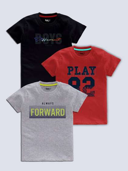BAESD Boys Pack Of 3 Typography Printed Round Neck T-shirt
