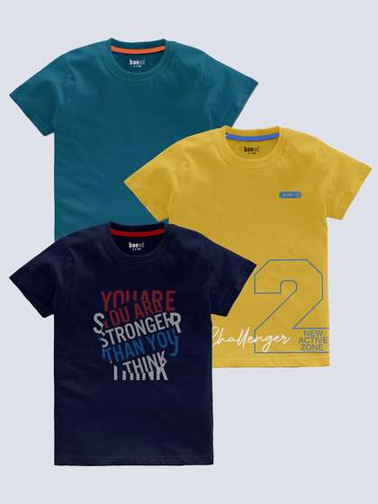 BAESD Boys Pack Of 3 Typography Printed T-shirt