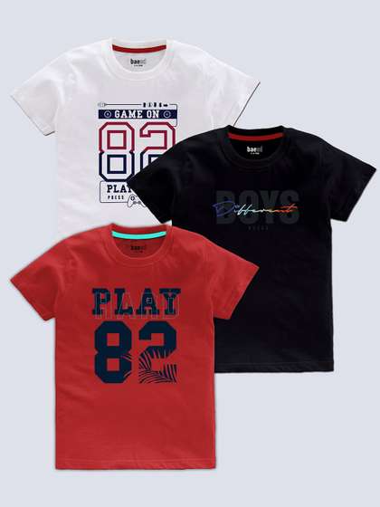BAESD Boys Pack Of 3 Typography Printed Round Neck T-shirt