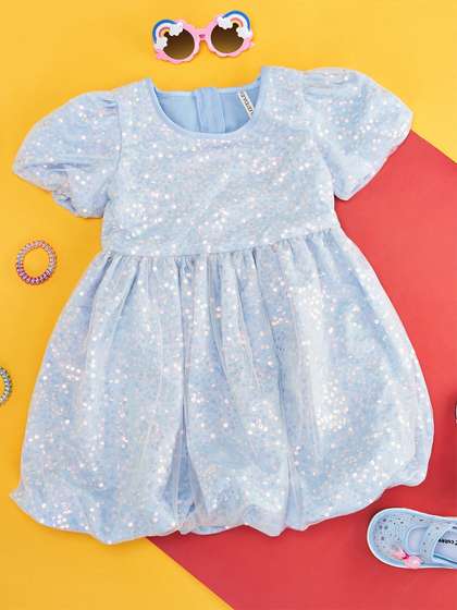 Pantaloons Junior Girls
                    Embellished Sequined Puff Sleeve Bling & Sparkly
                    Balloon Dress