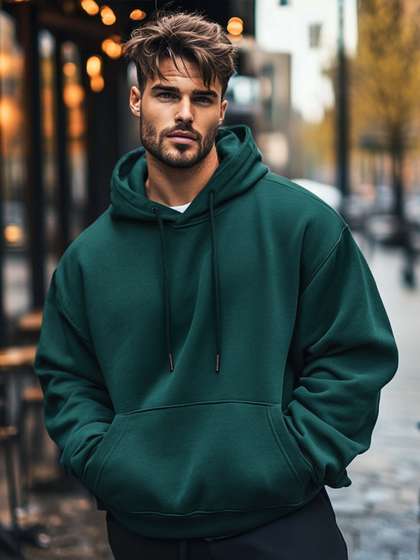 NOBERO Men
                          Oversized Solid Hooded Sweatshirt