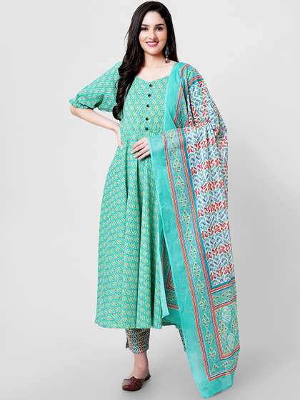 KALINI Women Abstract Printed Pure Cotton Kurta & Trousers With Dupatta