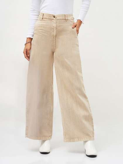 SASSAFRAS Women
                        Flared High-Rise Pure Cotton Jeans
