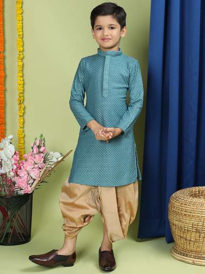 TABARD Boys Ethnic
                    Motifs Embroidered Pure Cotton Chikankari Kurta with
                    Dhoti Pants