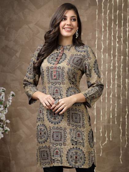 Nayam By Lakshita Women Ethnic Motifs Printed Thread Work Kurti