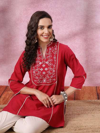 Nayam By Lakshita Women Minimal Solid Kurti with Mandarin Collar Detail