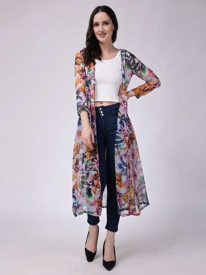 SCORPIUS Floral
                        Printed Open Front Longline Shrug