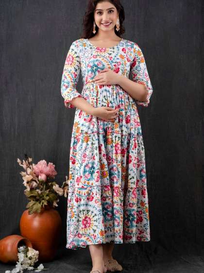 Henal Floral Printed
                      Gathered Maternity Cotton Fit & Flare Ethnic
                      Dress