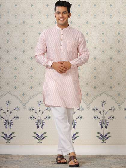 Ode by House of Pataudi Printed Mandarin Collar Kurta