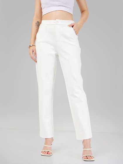 SASSAFRAS Women
                        White Slim Fit Mid Rise Cigarette Trousers