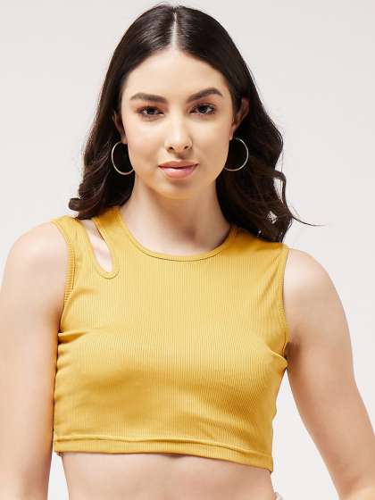 Yellow fitted crop top cheap