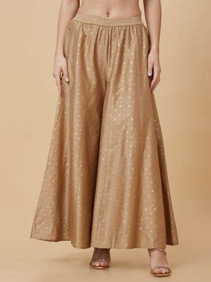 Globus Women Gold
                        Foil Printed Flared Ethnic Palazzos