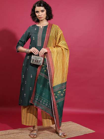 Vishudh Floral Printed Straight Kurta & Palazzos With Dupatta
