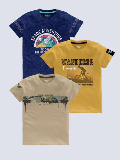 BAESD Boys Pack Of 3 Typography Printed Pure Cotton T-shirt