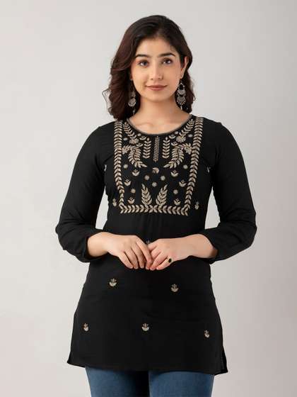 Charu Floral Embroidered Round Neck Kurti