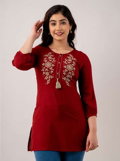 Charu Floral Embroidered Round Neck Kurti