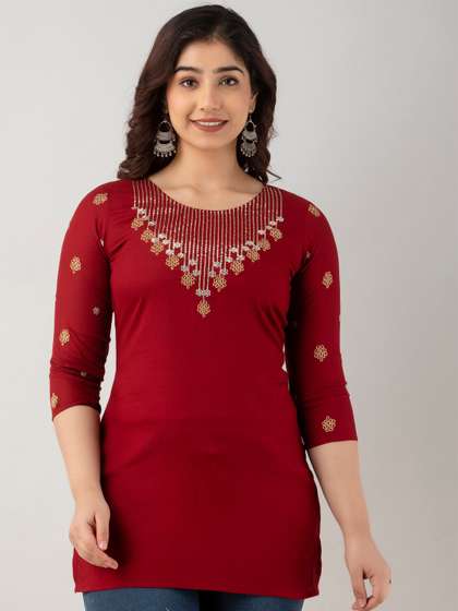 Charu Floral Yoke Design Thread Work Straight Kurti