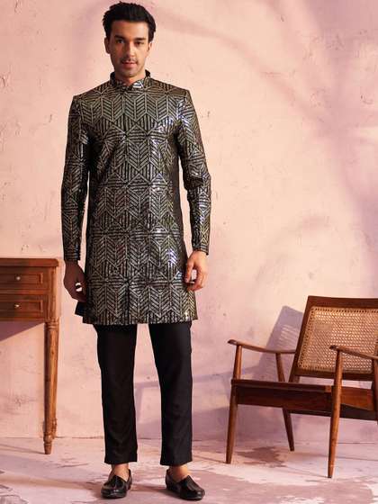 VASTRAMAY
                        Embellished Sequinned Slim Fit Sherwani Set