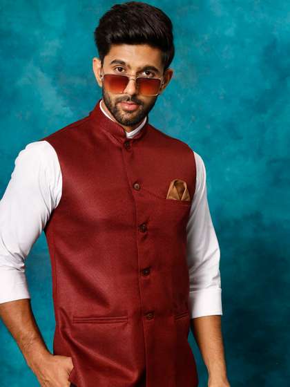 VASTRAMAY Jute Cotton Nehru Jacket