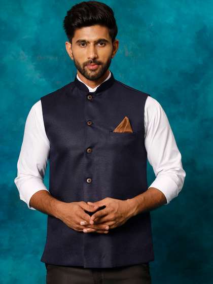 VASTRAMAY Jute Cotton Nehru Jacket