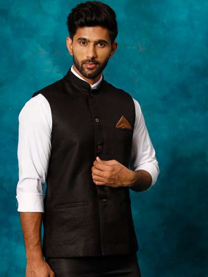VASTRAMAY Jute Cotton Nehru Jacket