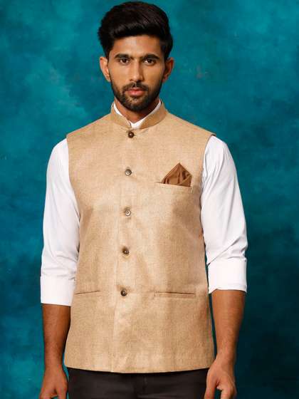 VASTRAMAY Jute Cotton Nehru Jacket