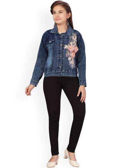 BAESD Girls Washed Embroidered Lightweight Cotton Denim Jacket
