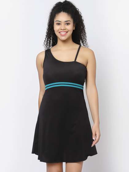 CUKOO Padded One
                        Shoulder Swimming Dress With Attached Shorts