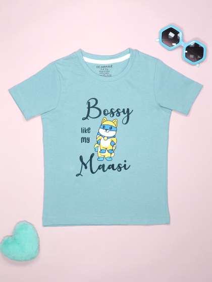BE AWARA Kids Bossy Like My Massi Printed Cotton Round Neck T-Shirt