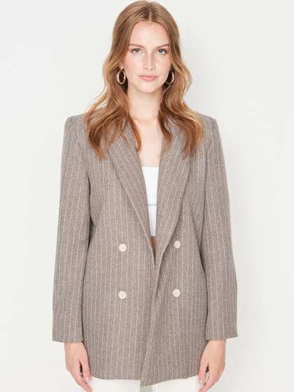 Trendyol Striped
                        Double-Breasted Notched Lapel Blazers