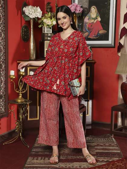 Sangria Printed Kaftan Co-Ord Set