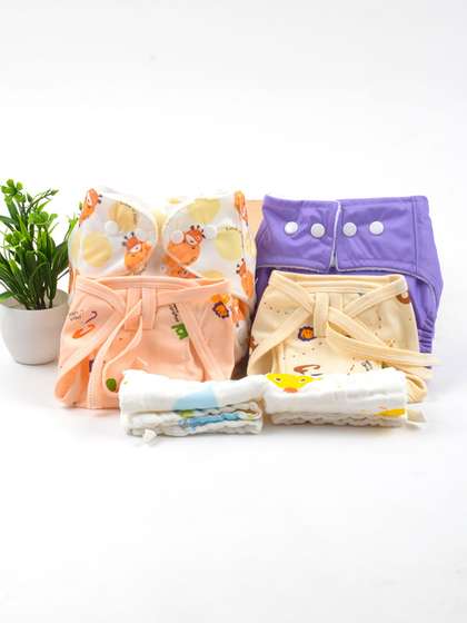 Moms Home Infants Pack
                      Of 6 Printed Organic Cotton Baby Diaper Gift Set