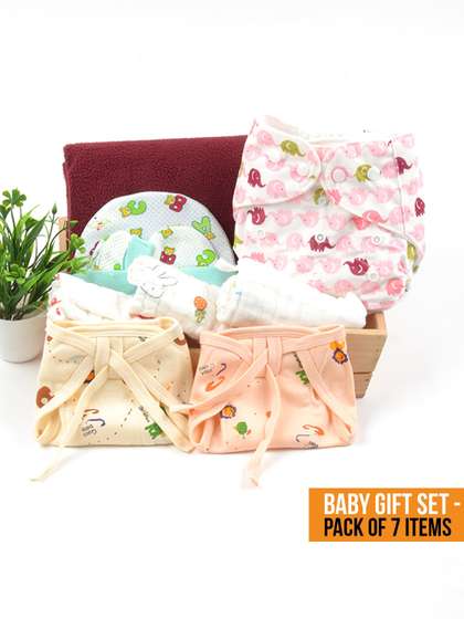 Moms Home Infants Set
                      Of 7 Printed Organic Cotton Baby Diaper Gift Set