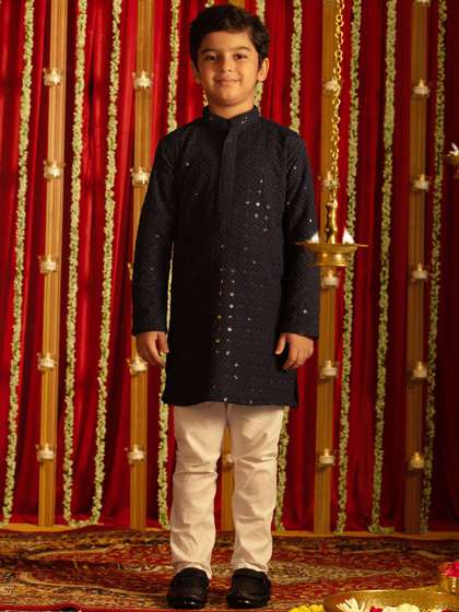 VASTRAMAY Boys Ethnic
                    Motifs Embroidered Sequinned Kurta With Pyjamas