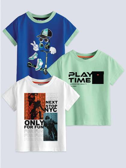BAESD Pack Of 3 Boys Printed Pure Cotton T-shirt