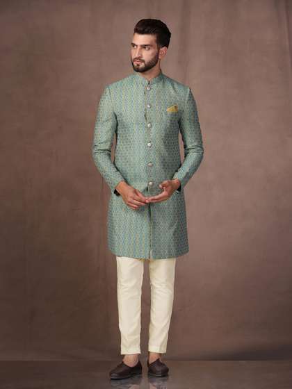 KISAH Men Ethnic Self
                      Design Cotton Indowestern Sherwani With Trousers