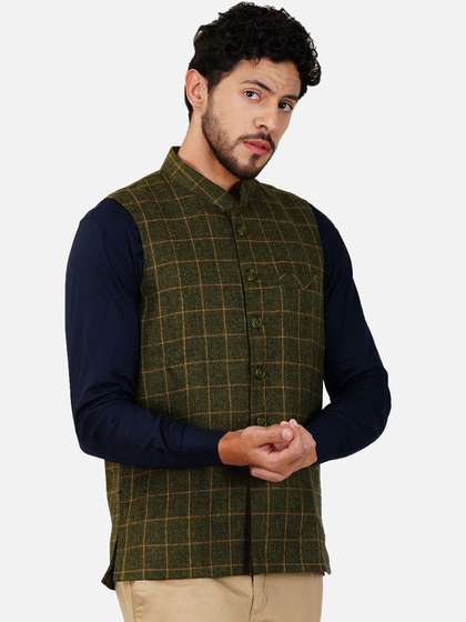 Vastraa Fusion Checked Woven Nehru Jackets