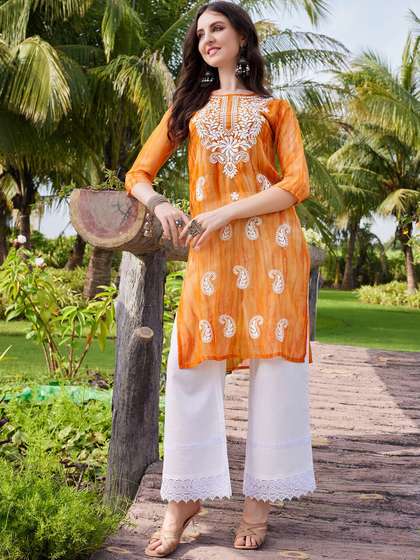 KALINI Ethnic Motif Embroidered Georgette Straight Republic Day Republic Day Kurta