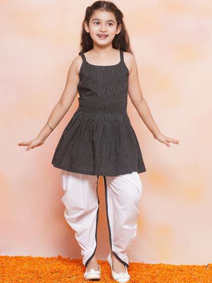Aj DEZInES Girls
                      Striped Shoulder Straps Pure Cotton Kurta With
                      Dhoti Pants