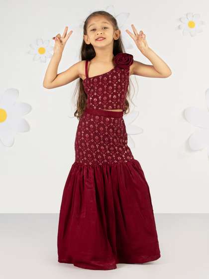 VASTRAMAY Girls
                        Embellished Sequinned Ready to Wear Pure
                        Georgette Lehenga