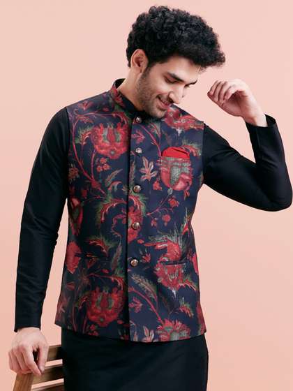 KISAH Men Floral
                        Printed Regular Fit Nehru Jacket