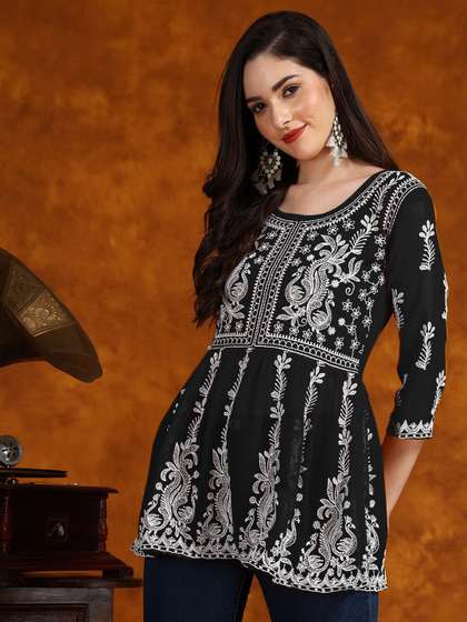 HERE&NOW Chikankari A-Line Kurti