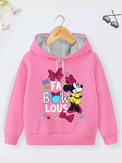 YK Disney Girls Minnie
                    Mouse Printed Hooded Cotton Sweatshirt
