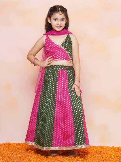 Aj DEZInES Girls Woven Design Ready to Wear Lehenga & Blouse With Dupatta