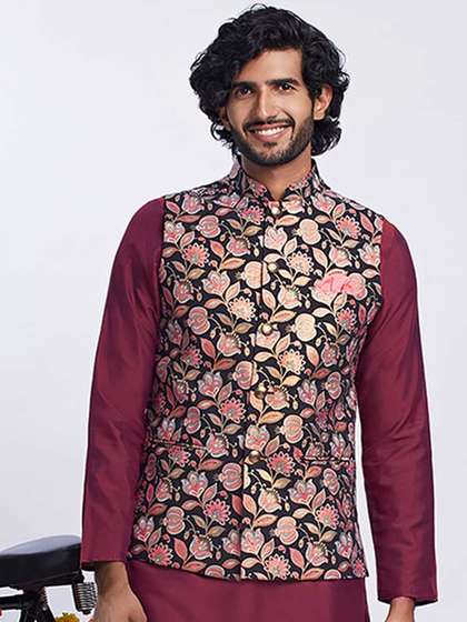 KISAH Men Printed Nehru Jacket